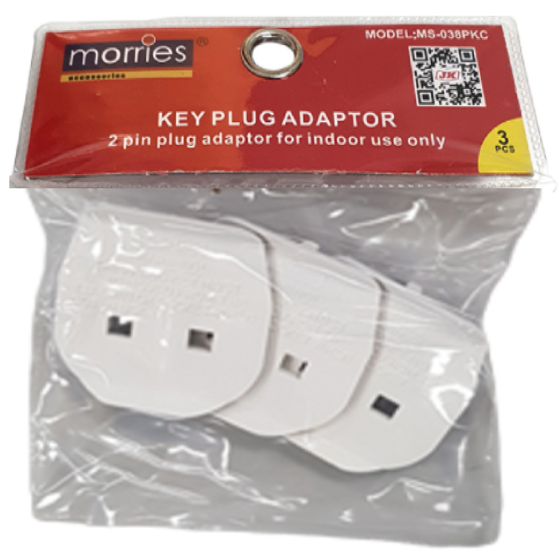 Morries Key PLUG Adaptor 2-PIN 3PC/PACK MS039PKC WHITE